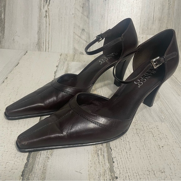 Franco Sarto Shoes - Franco Sarto Leather Square Toe Adjustable Ankle Strap Heels Dark Brown size 9.5